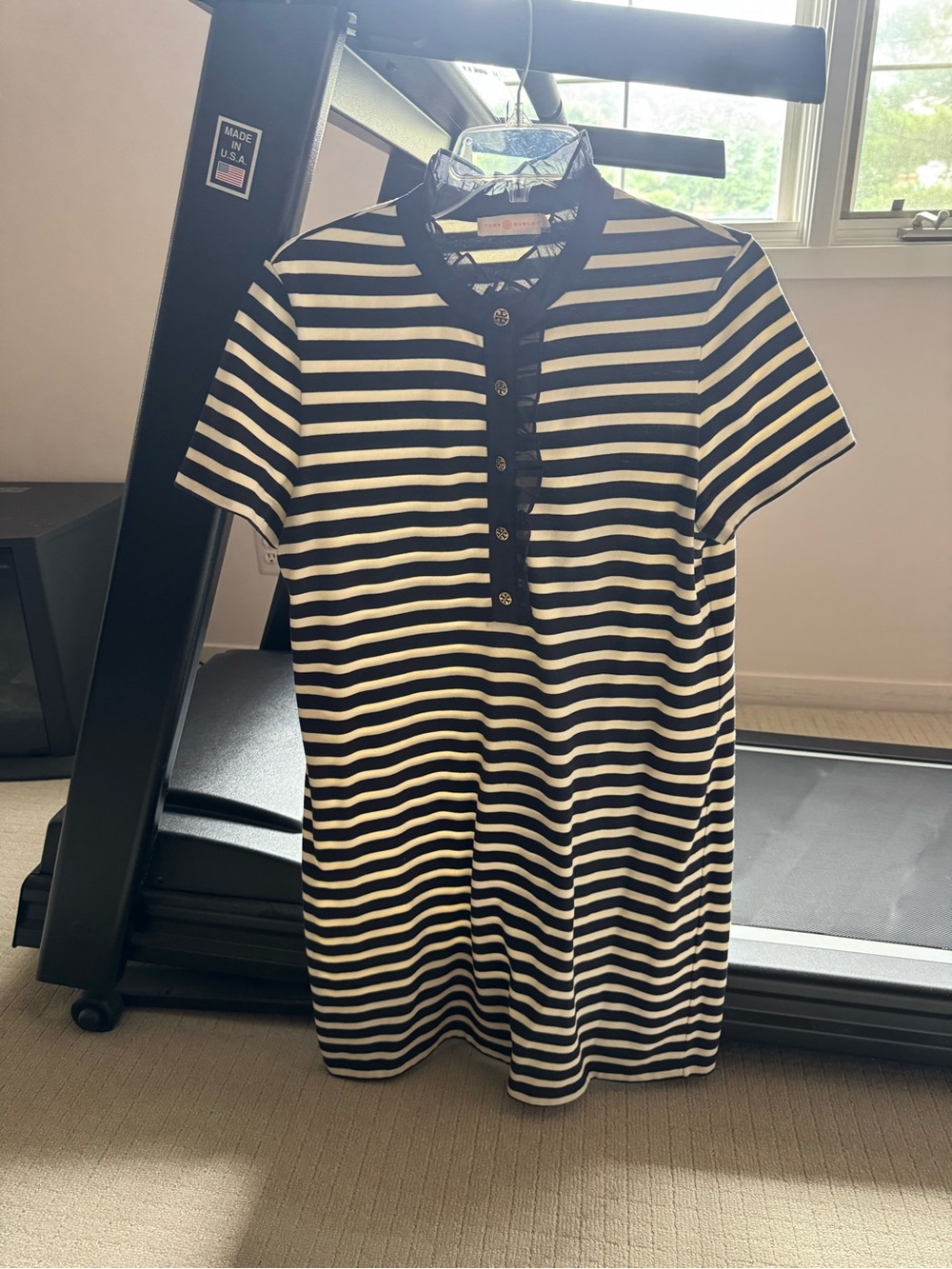 Tory Burch "Lidia" Striped Ruffle-Neck Polo Dress – Size XL